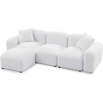 Convertible Modular Sectional Sofa, Boucle Fabric L-Shaped Modern Bubble Couch with Ottoman, 3-Seater Sherpa Teddy Sofas