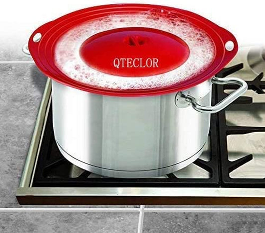 Pot Cover Spill Stopper Lid - Thicken Silicone Boil over Spill Safeguard,Fda Food Grade Stopper Lid Cover for Pots and Pans, Bpa-Free Instant Pot Cover, Fits Openings 6" to 10" in Diameter (Red)