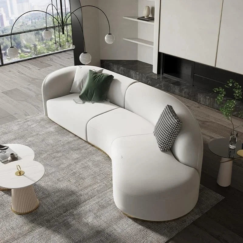 Curved Shape Modern Sofa Luxury Technology Minimalist Sofas Sectional Living Room Home Furniture Chaise Golden Metal Frame