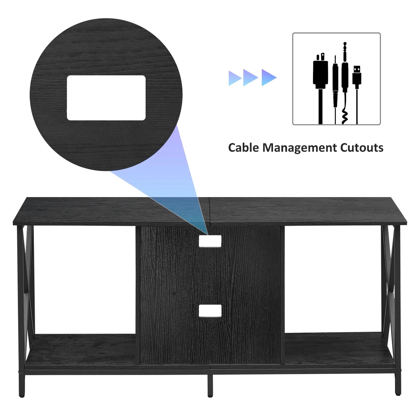 TV Stand for TV up to 65 Inches, TV Console Table with Led Lights & Power Outlets, Black