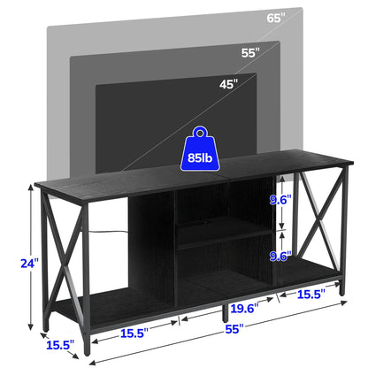 TV Stand for TV up to 65 Inches, TV Console Table with Led Lights & Power Outlets, Black